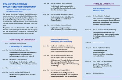 Programm Tagung 900 Jahre Stadt Freiburg